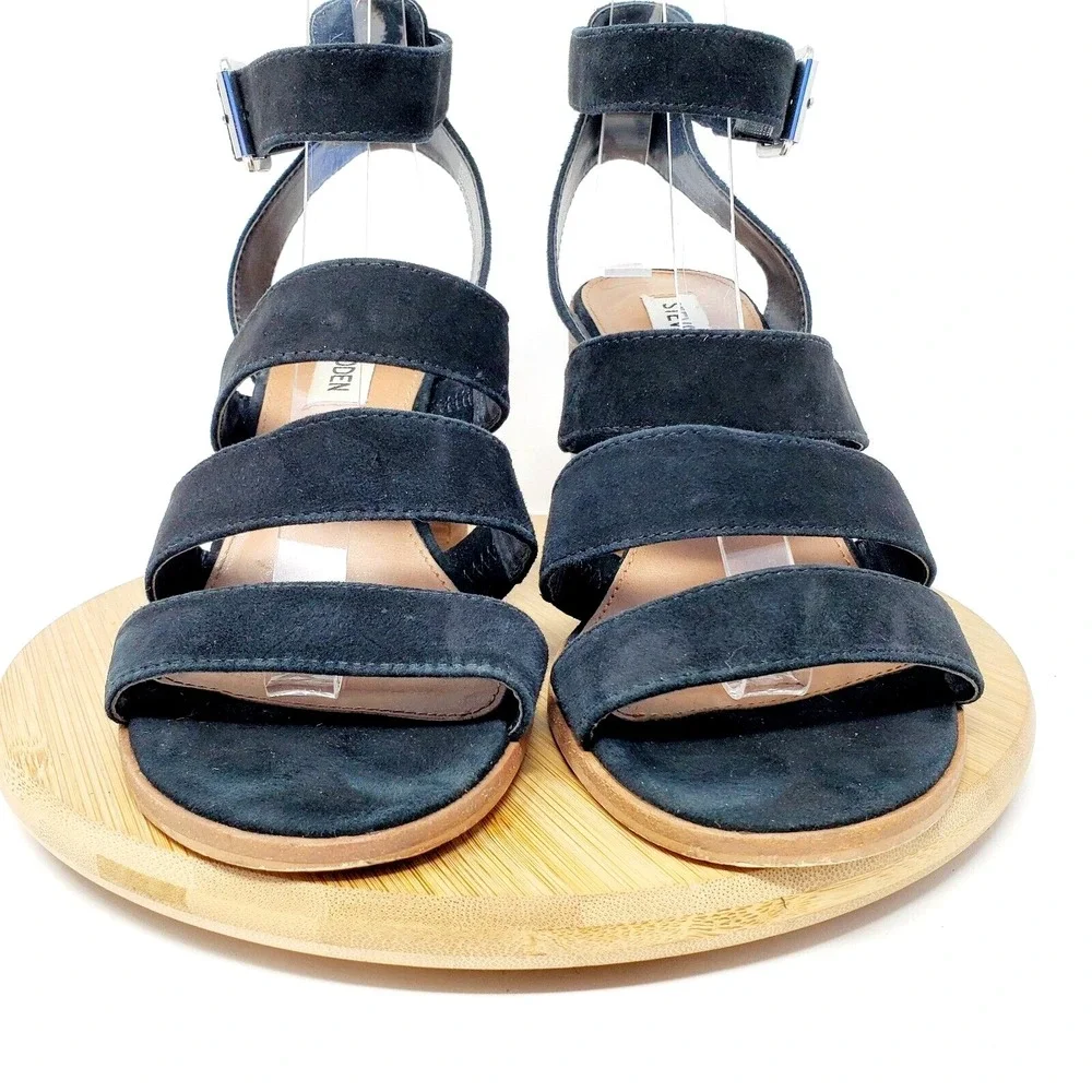 Steve Madden Sandals Womens 7.5 Black Velvet‎ Straps Fishtail Block Heel Shoes